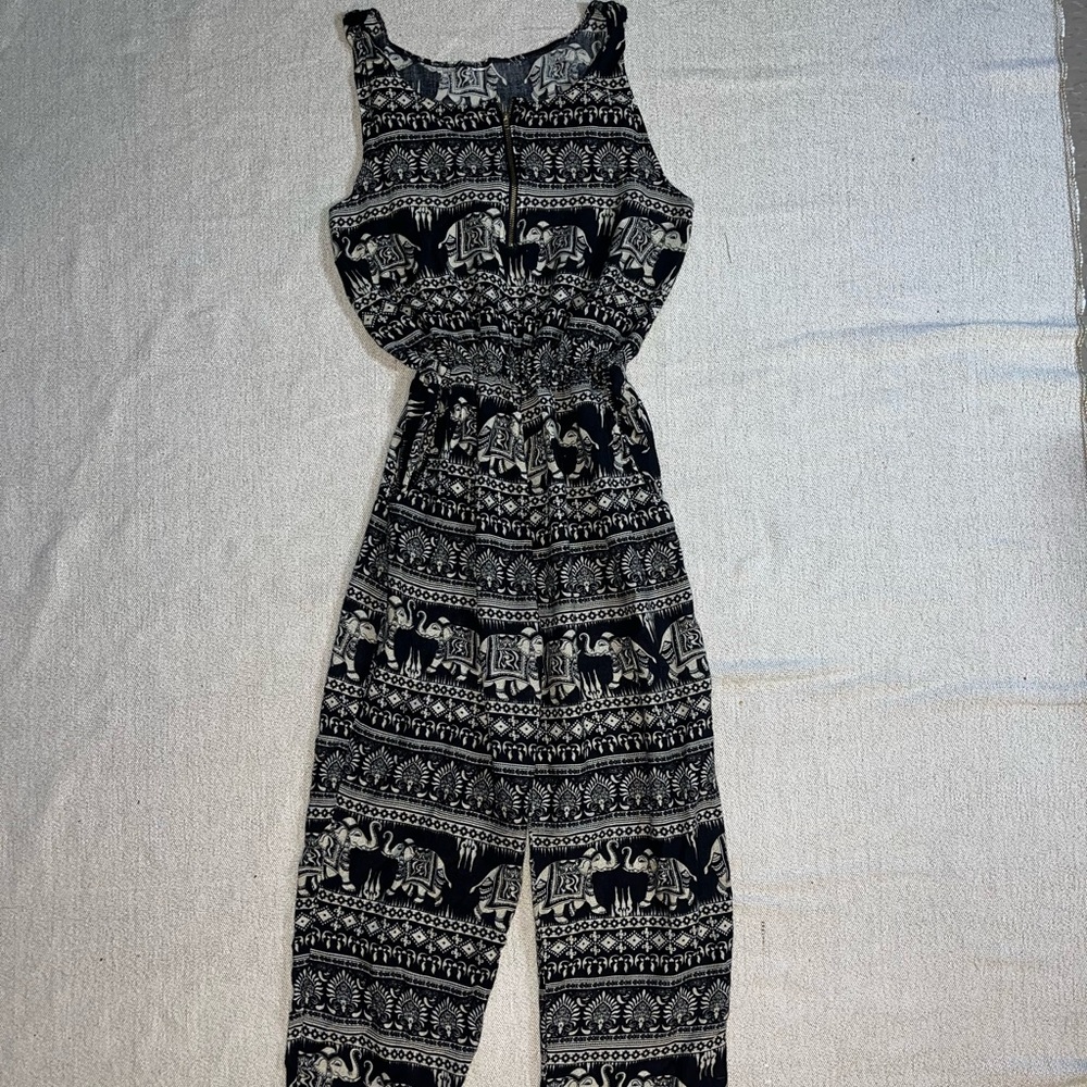 Black and White Elephant Print Jumpsuit